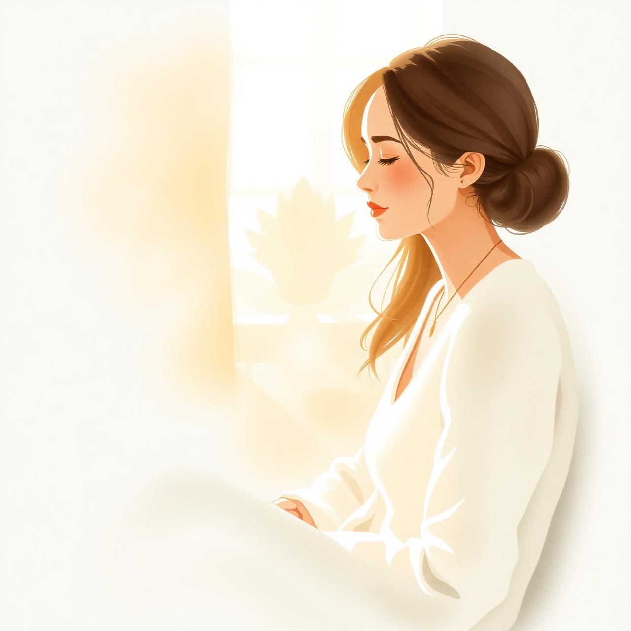 A mother sitting in soft morning light